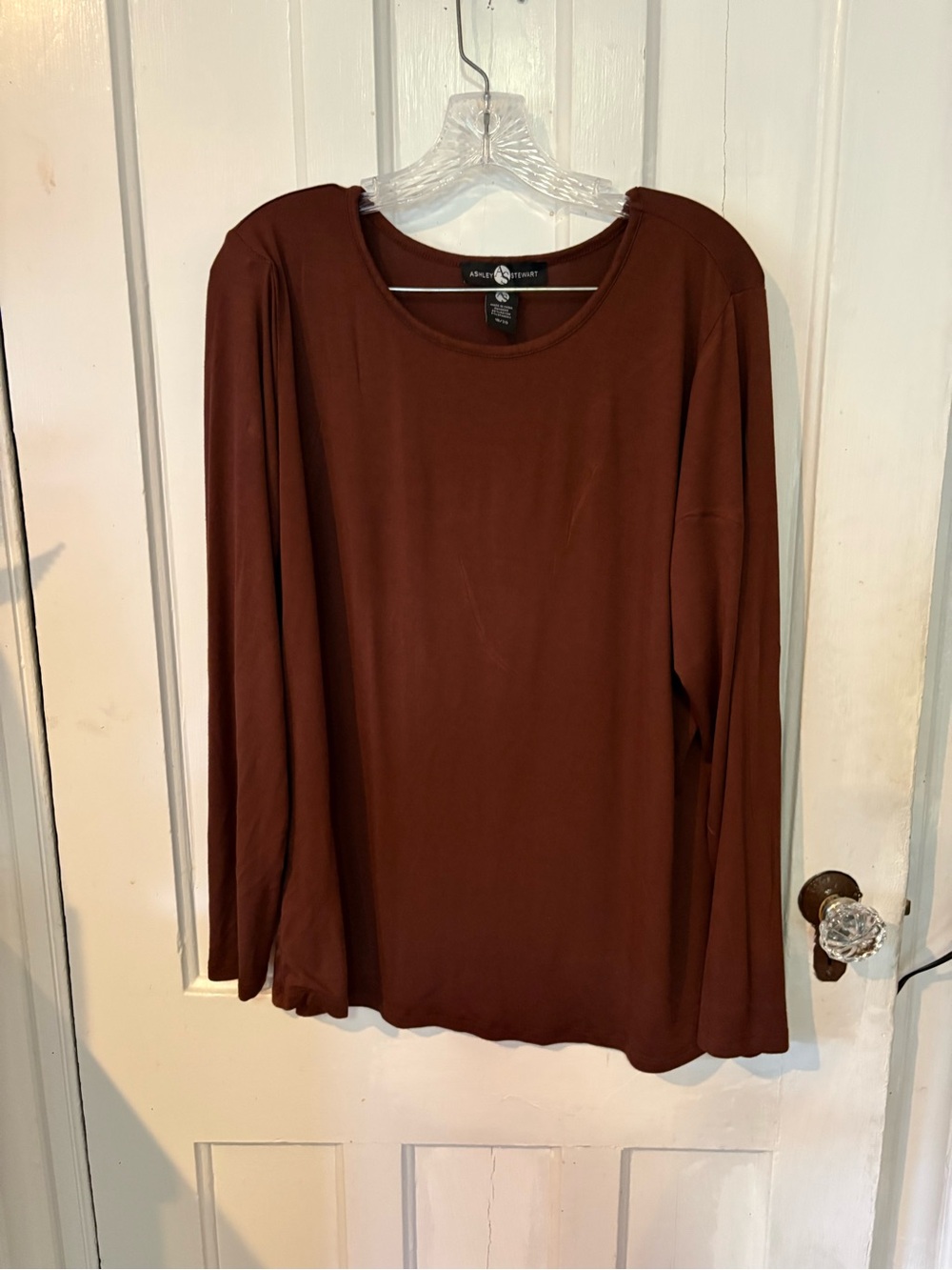 Ashley Stewart Long Sleeve Round Neck Top - Brown